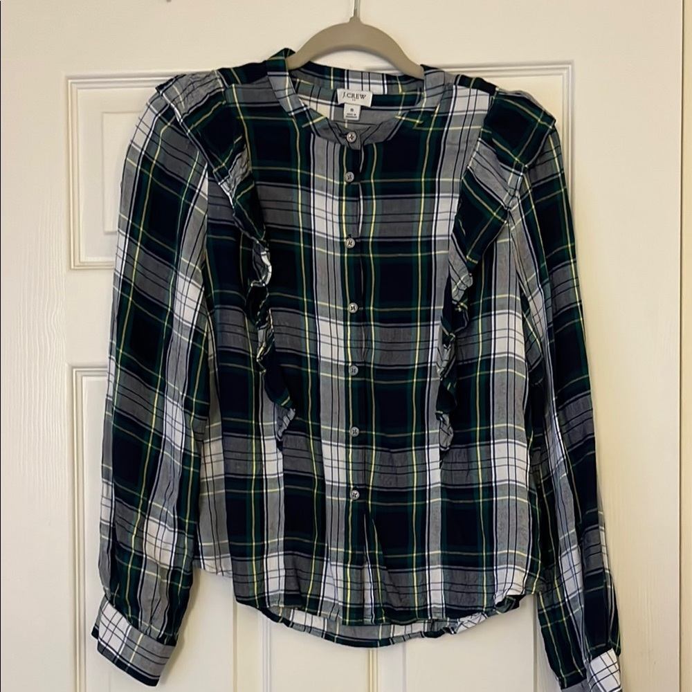 Loft Plaid Ruffle Blouse